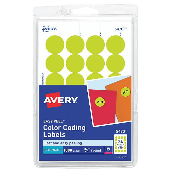 AveryÂ® Neon Yellow Removable Print or Write Color Coding Labels for Laser Printers 5470, 3/4