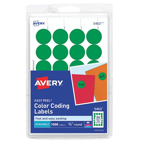AveryÂ® Green Removable Print or Write Color Coding Labels for Laser and Inkjet Printers 5463, 3/4