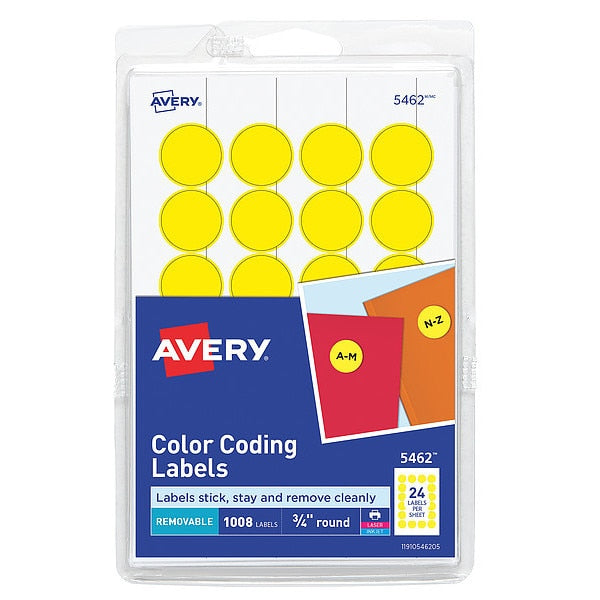 AveryÂ® Yellow Removable Print or Write Color Coding Labels for Laser and Inkjet Printers 5462, 3/4