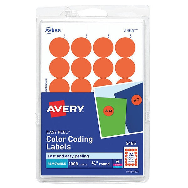 AveryÂ® Orange Removable Print or Write Color Coding Labels for Laser and Inkjet Printers 5465, 3/4
