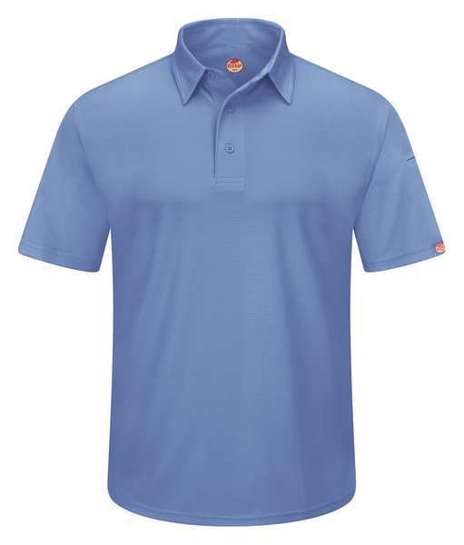 Short Sleeve Polo, 3XL, Med Blue, Button