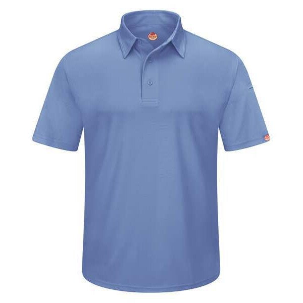 Short Sleeve Polo, 6XL, Med Blue, Button