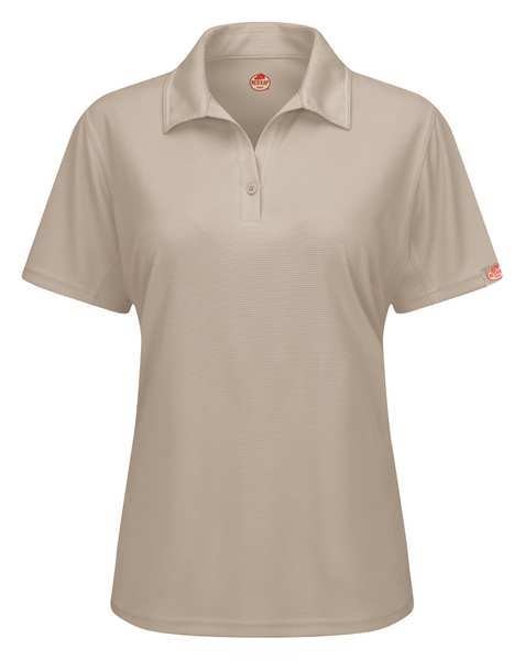 Short Sleeve Polo, Womens, 3XL, Tan, Button