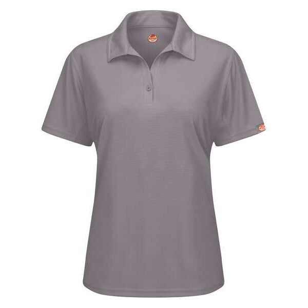 Short Sleeve Polo, Womens, M, Gray, Button