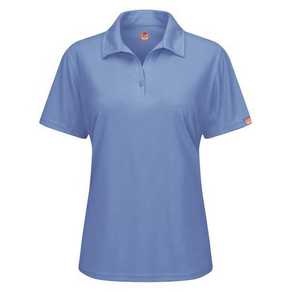 Short Sleeve Polo, Womens, M, Blue, Button