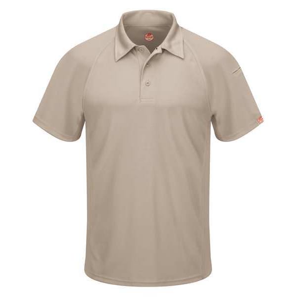 Short Sleeve Polo, 6XL, Tan, Button, 5 oz.