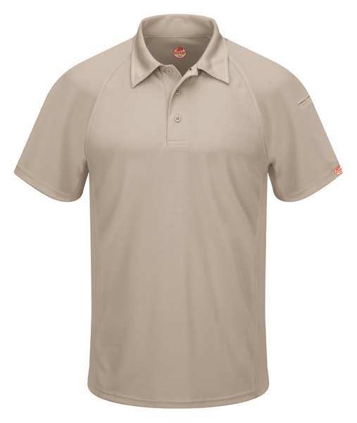 Short Sleeve Polo, M, Tan, Button, Polyester