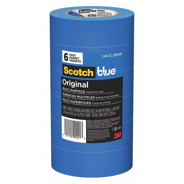 Painter's Tape, 1 7/16 in W x 60 yd L, 5.4 mil Thick, Blue, Scotch Blue 2090, 6 Pk