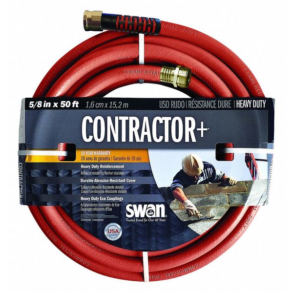 Water Hose, Cold Water, Red, PVC, 5/8 in Inside Dia, 50 ft