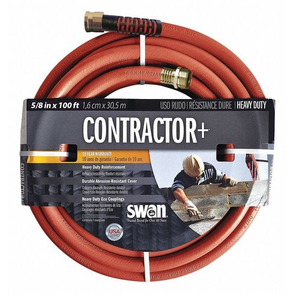 Water Hose, Cold Water, Red, PVC, 5/8 in Inside Dia, 100 ft
