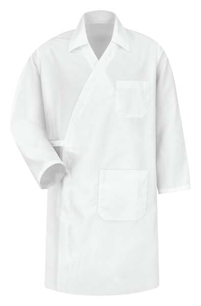 Butcher Coat, Mens, Size S, White, Polyester