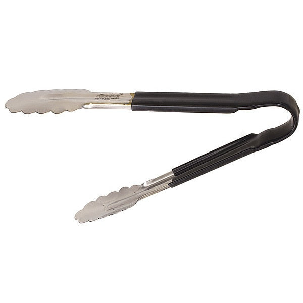 Tong, Black, 10 in. L, Stainless Steel