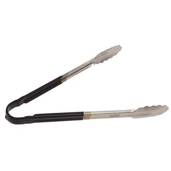 Tong, Black, 12 in. L, Stainless Steel