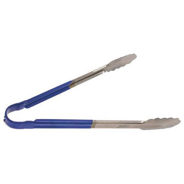 Tong, Blue, 12 in. L, Stainless Steel