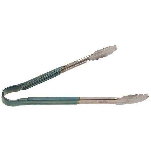 Tong, Green, 12 in. L, Stainless Steel