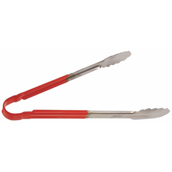 Tong, Red, 12 in. L, Stainless Steel
