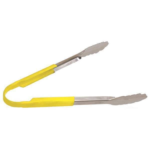Tong, Yellow, 12 in. L, Stainless Steel