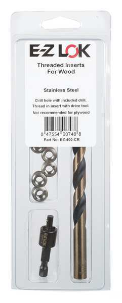 Thread Repair Kit, Knife Thread Inserts, #10-24, Plain Stainless Steel, 6 Inserts