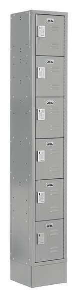 Box Locker, 12 in W, 18 in D, 82 in H, (1) Wide, (6) Openings, Gray