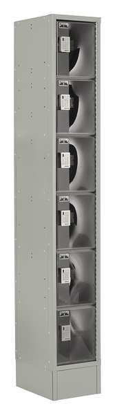 Box Locker, 12 in W, 18 in D, 82 in H, (1) Wide, (6) Openings, Gray