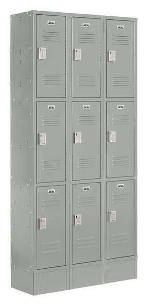 Wardrobe Locker, 36 in W, 18 in D, 82 in H, (3) Tier, (3) Wide, Gray