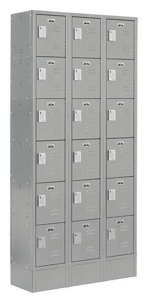 Box Locker, 36 in W, 18 in D, 82 in H, (3) Wide, (18) Openings, Gray