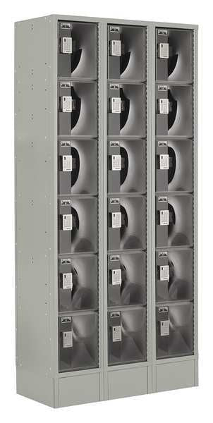 Box Locker, 36 in W, 18 in D, 82 in H, (3) Wide, (18) Openings, Gray