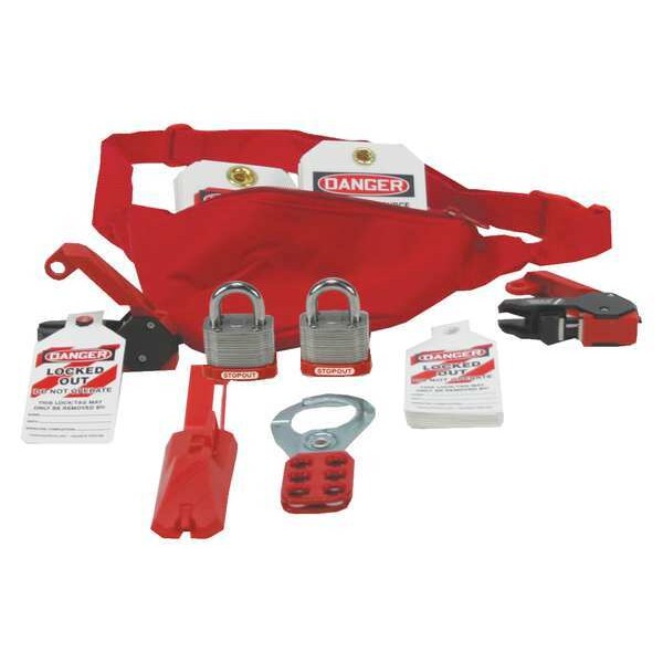 Lockout/Tagout Kit, Red, Nylon, Pouch Case