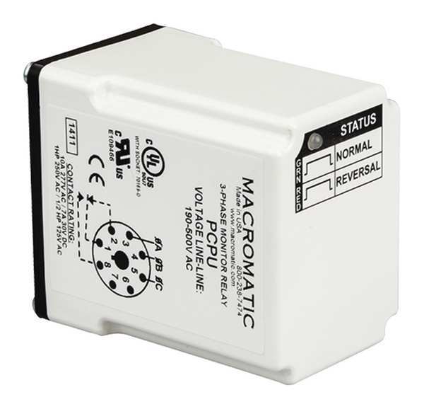 3 Phase Monitor Relay, SPDT, 500VAC, 8 Pin