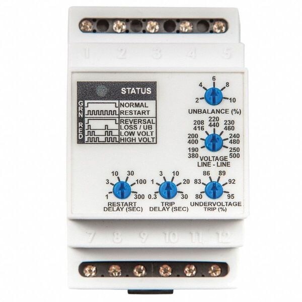 3 Phase Monitor Relay, DPDT, 500VAC, 0 Pin