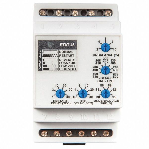 3 Phase Monitor Relay, DPDT, 600VAC, 0 Pin