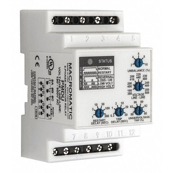 3 Phase Monitor Relay, DPDT, 500VAC, 0 Pin