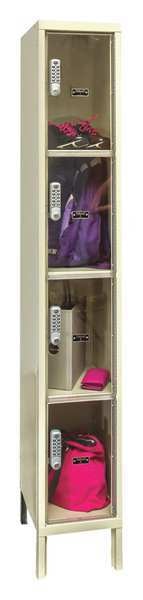 Box Locker, 12 in W, 15 in D, 78 in H, (1) Wide, (4) Openings, Tan