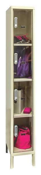 Box Locker, 12 in W, 18 in D, 78 in H, (1) Wide, (4) Openings, Tan