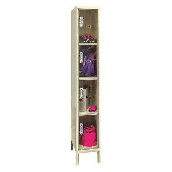 Box Locker, 12 in W, 12 in D, 78 in H, (1) Wide, (4) Openings, Tan