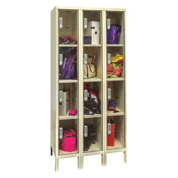 Box Locker, 36 in W, 18 in D, 78 in H, (3) Wide, (12) Openings, Tan