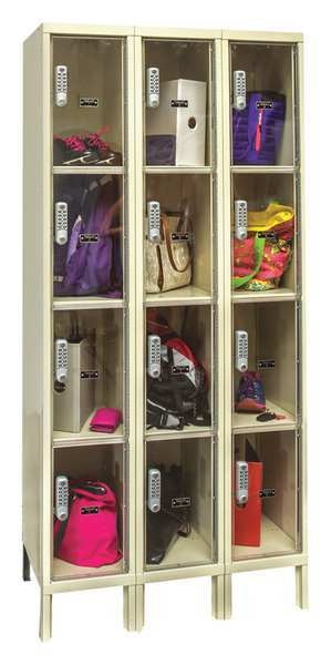 Box Locker, 36 in W, 15 in D, 78 in H, (3) Wide, (12) Openings, Tan