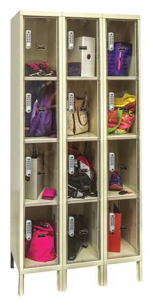 Box Locker, 36 in W, 12 in D, 78 in H, (3) Wide, (12) Openings, Tan