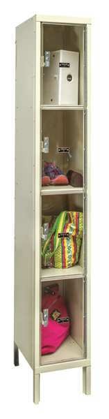 Box Locker, 12 in W, 18 in D, 78 in H, (1) Wide, (4) Openings, Tan