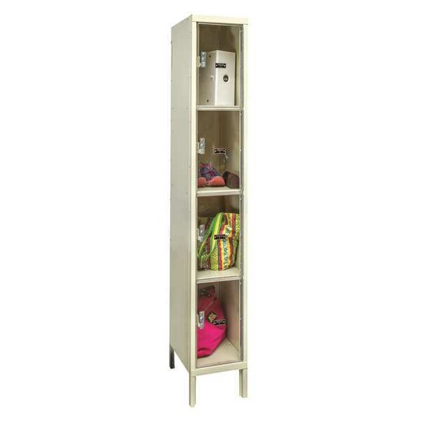 Box Locker, 12 in W, 12 in D, 78 in H, (1) Wide, (4) Openings, Tan