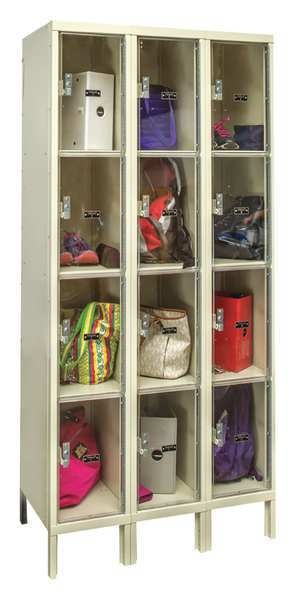Box Locker, 36 in W, 15 in D, 78 in H, (3) Wide, (12) Openings, Tan