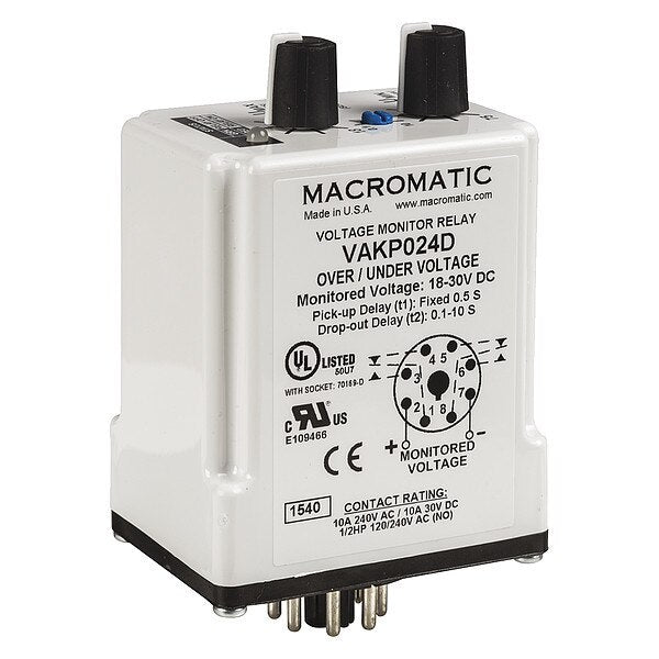 Voltage Monitor Relay, 24VDC, Plug-In