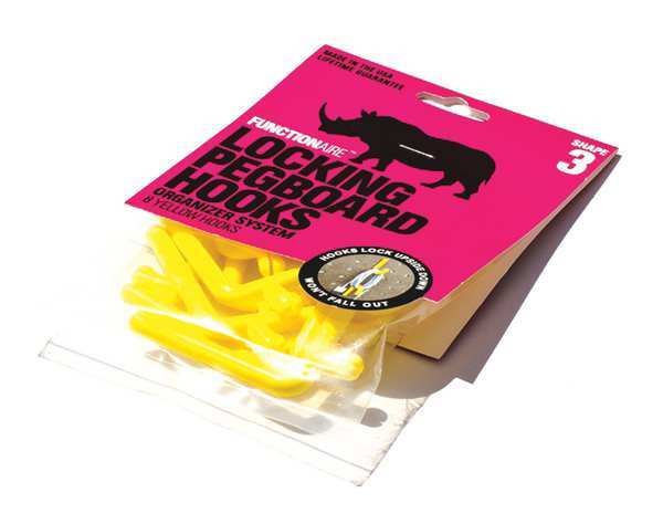 Locking Pegboard Hooks, 2in.L, Plastic, PK8