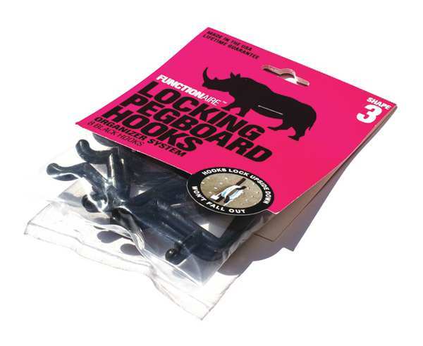 Locking Pegboard Hooks, 2 in. L, Black, PK8