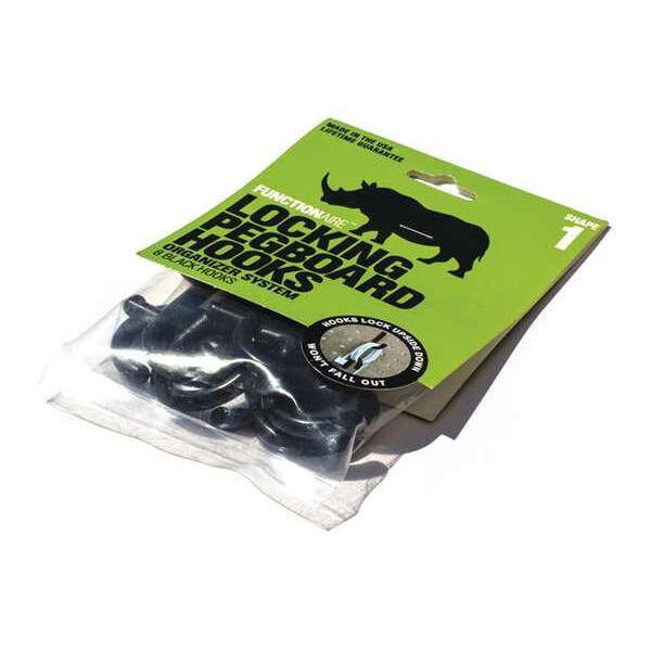Locking Pegboard Hooks, 1 in.L, Blk, PK8