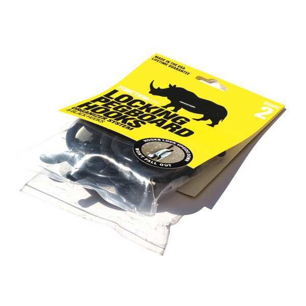 Locking Pegboard Hooks, Black, Plastic, PK8