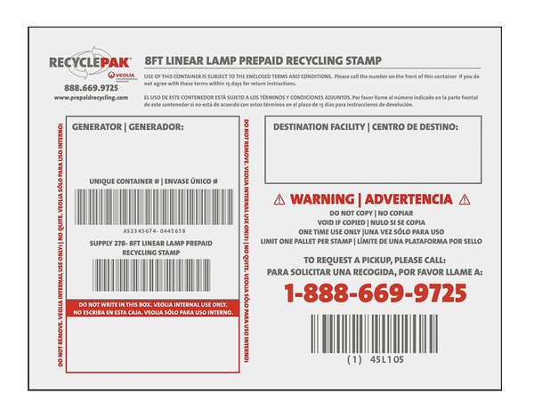 8Ft Linear Lamp Prepaid Recycling Stamp