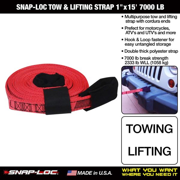 Tow Strap, 2333 lb. WLL, 1 in. W, Red