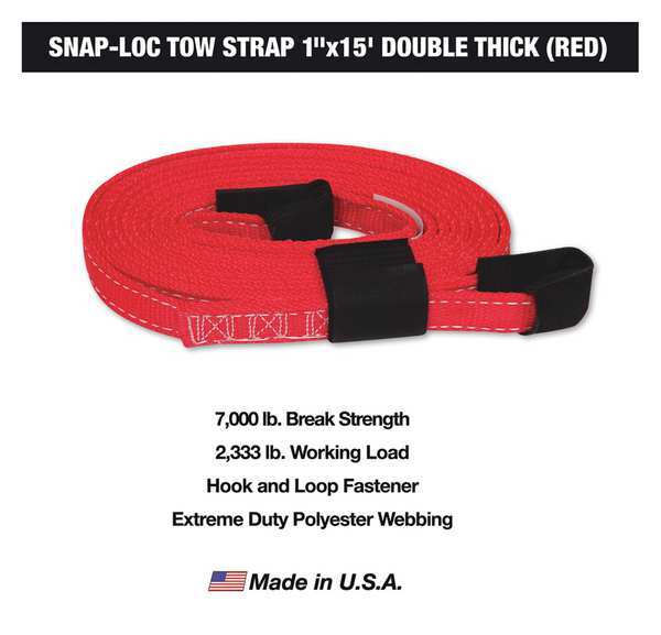 Tow Strap, 2333 lb. WLL, 1 in. W, Red