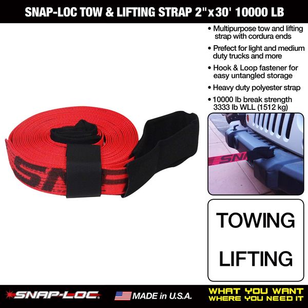 Tow Strap, 3333 lb. WLL, 2 in. W, Red